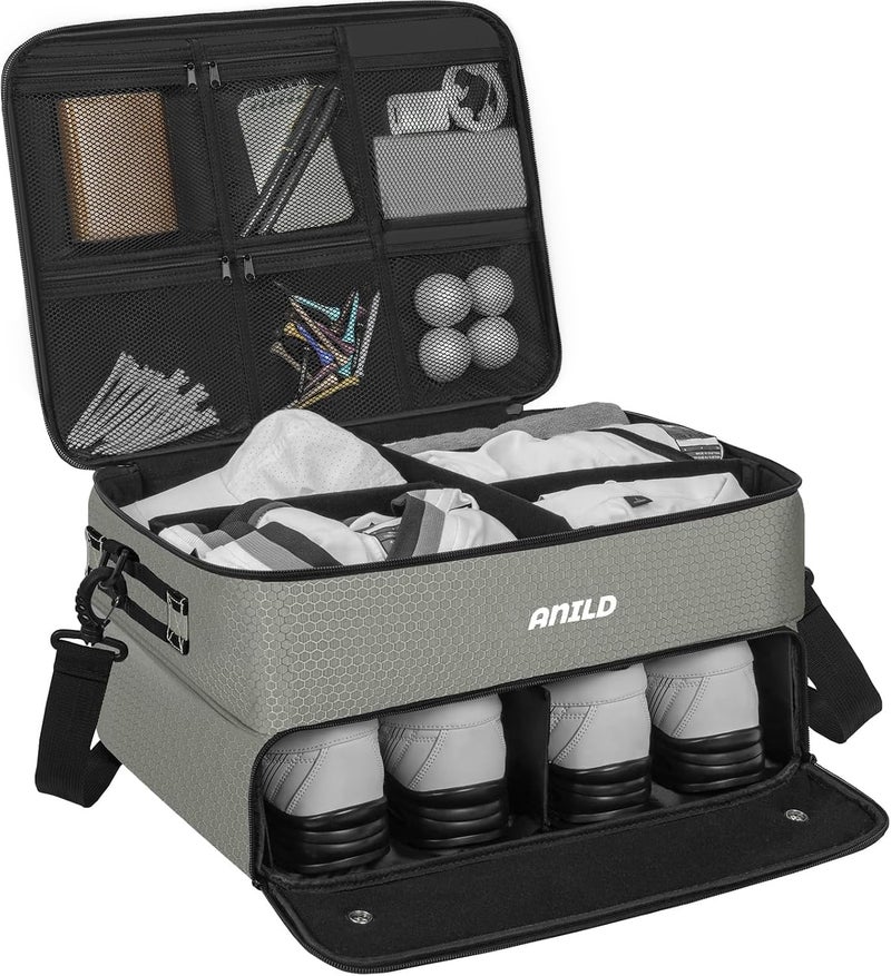 ANILD Golf Trunk Organizer, 2 Layer Golf Storage Case with Separate Ventilated Compartment for 2 Pair Shoes, for Balls, Tees, Clothes, Gloves, Accessories, Golfer Gifts - Image 1